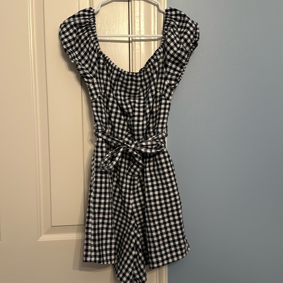 NWOT Seed Teen Navy Gingham Kids Belted Romper w/Pockets - Picture 1 of 4